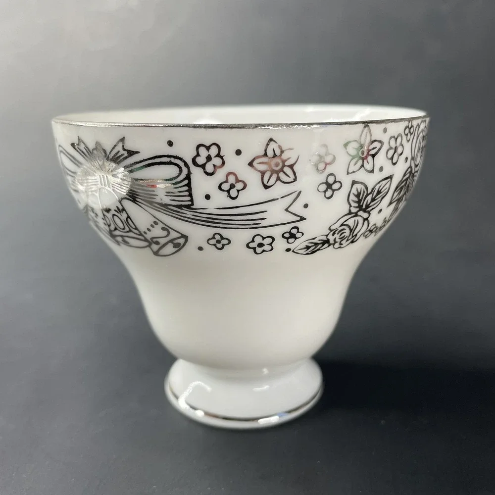 Vtg Arnart Creation Tea Cup & Saucer Japan‎ 25th Silver Anniversary White Bells